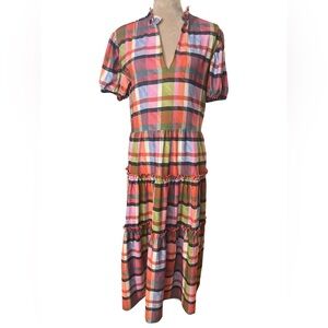 Midi Tiered Plaid Dress in Multicolor